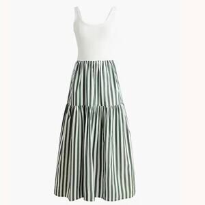 J.Crew Factory Striped Tiered Knit Mixy Midi Dress Green White Size Medium NWT